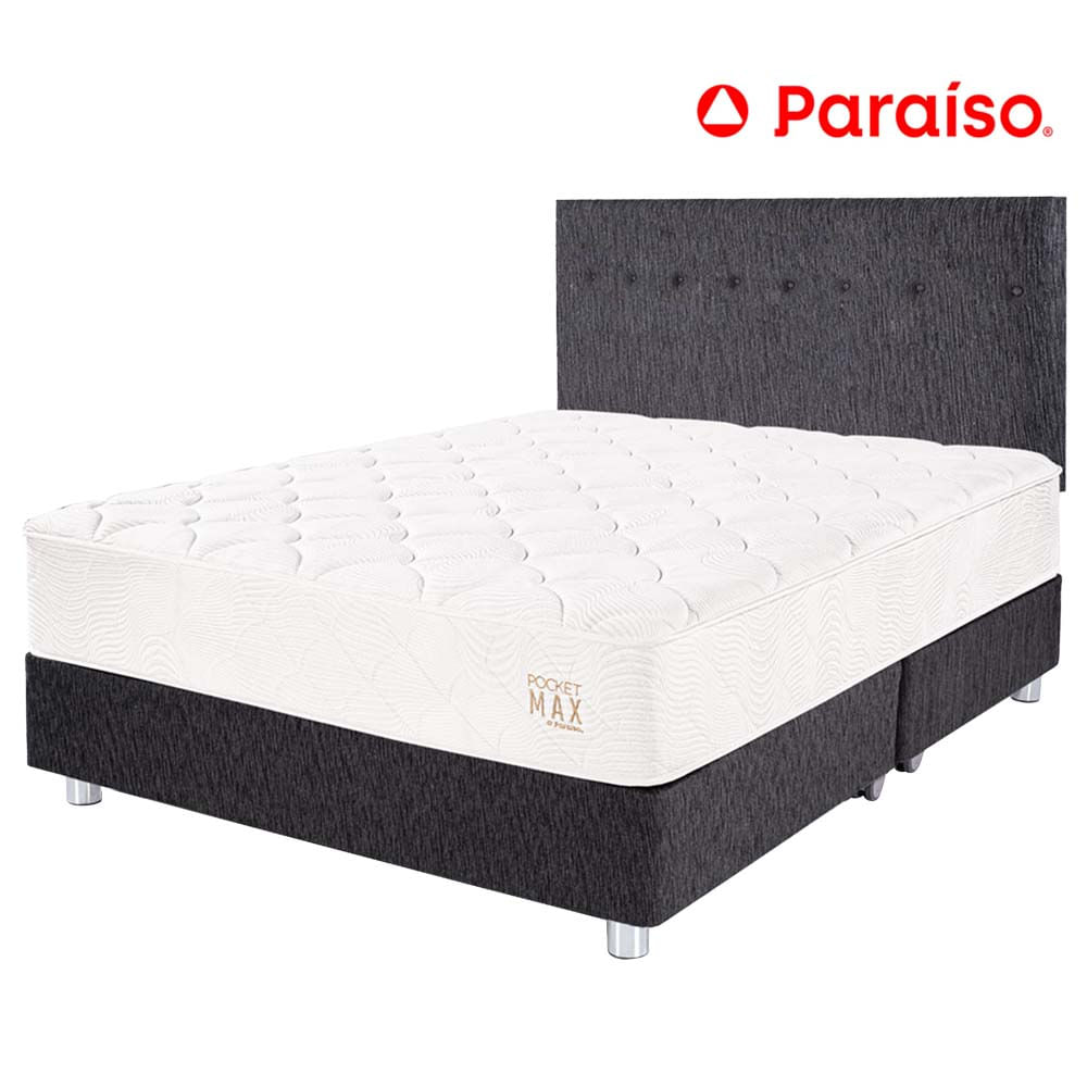 Dormitorio PARAISO Pocket Max Charcoal King + 2 Almohadas + Protector