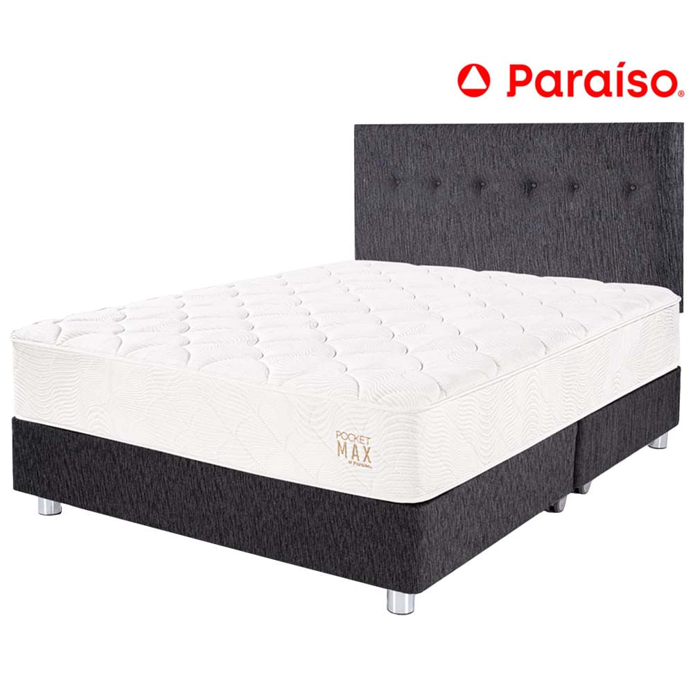 Dormitorio PARAISO Pocket Max Charcoal Queen + 2 Almohadas + Protector
