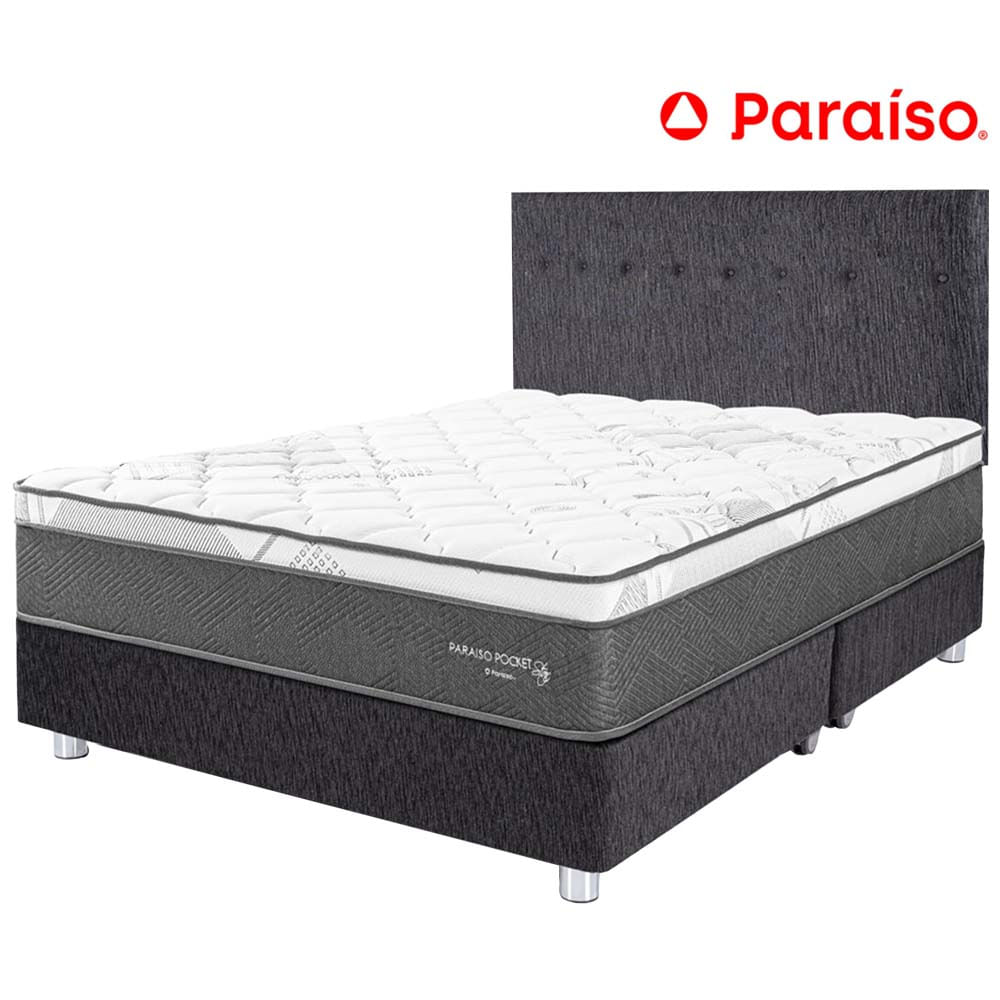 Dormitorio PARAISO Pocket Star Charcoal King + 2 Almohadas + Protector