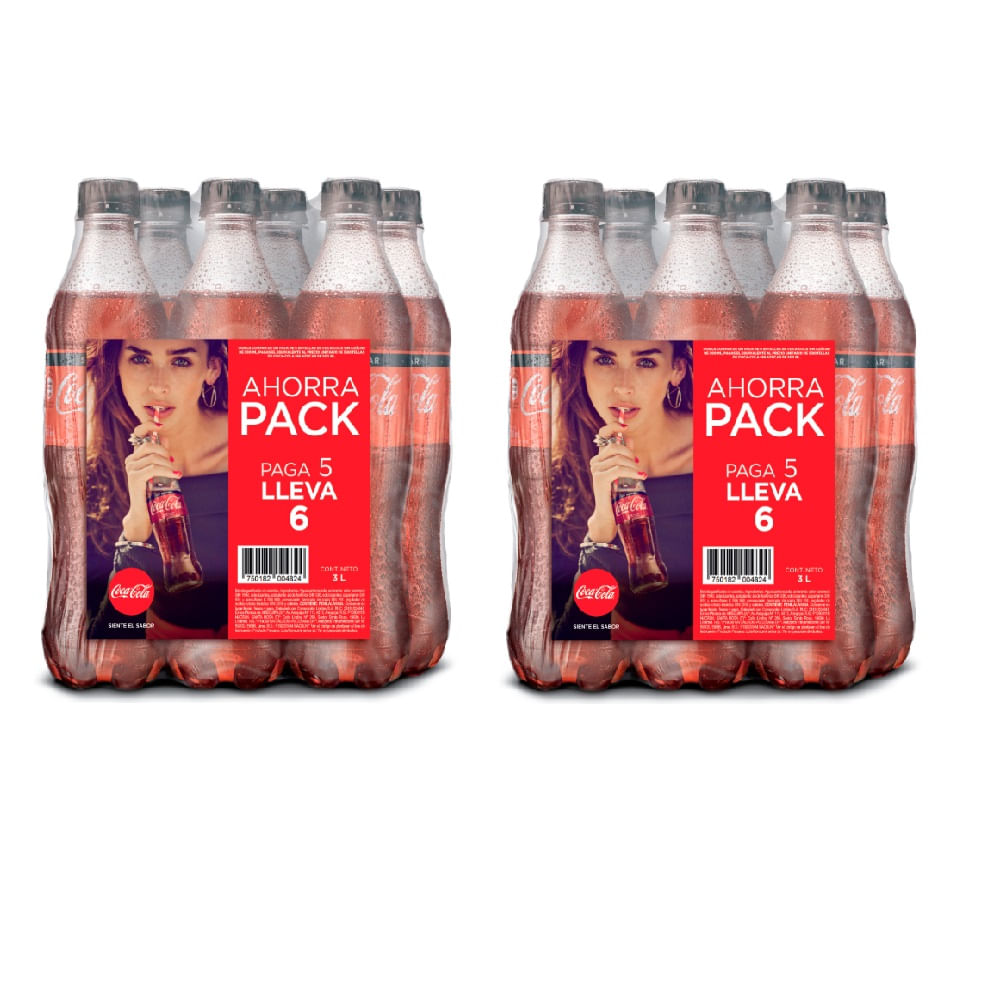 Pack COCA COLA Gaseosa Sin Azúcar 6 Pack Botella 500ml x Pack 2un