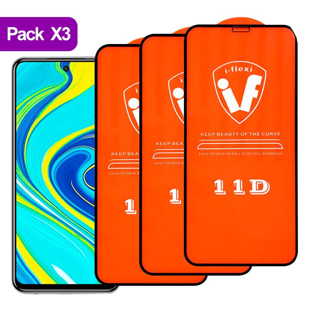 Combo Pack X3 Mica de Vidrio 11D para Xiaomi Redmi Note 9 Antishock Cuida la Pantalla del Celular