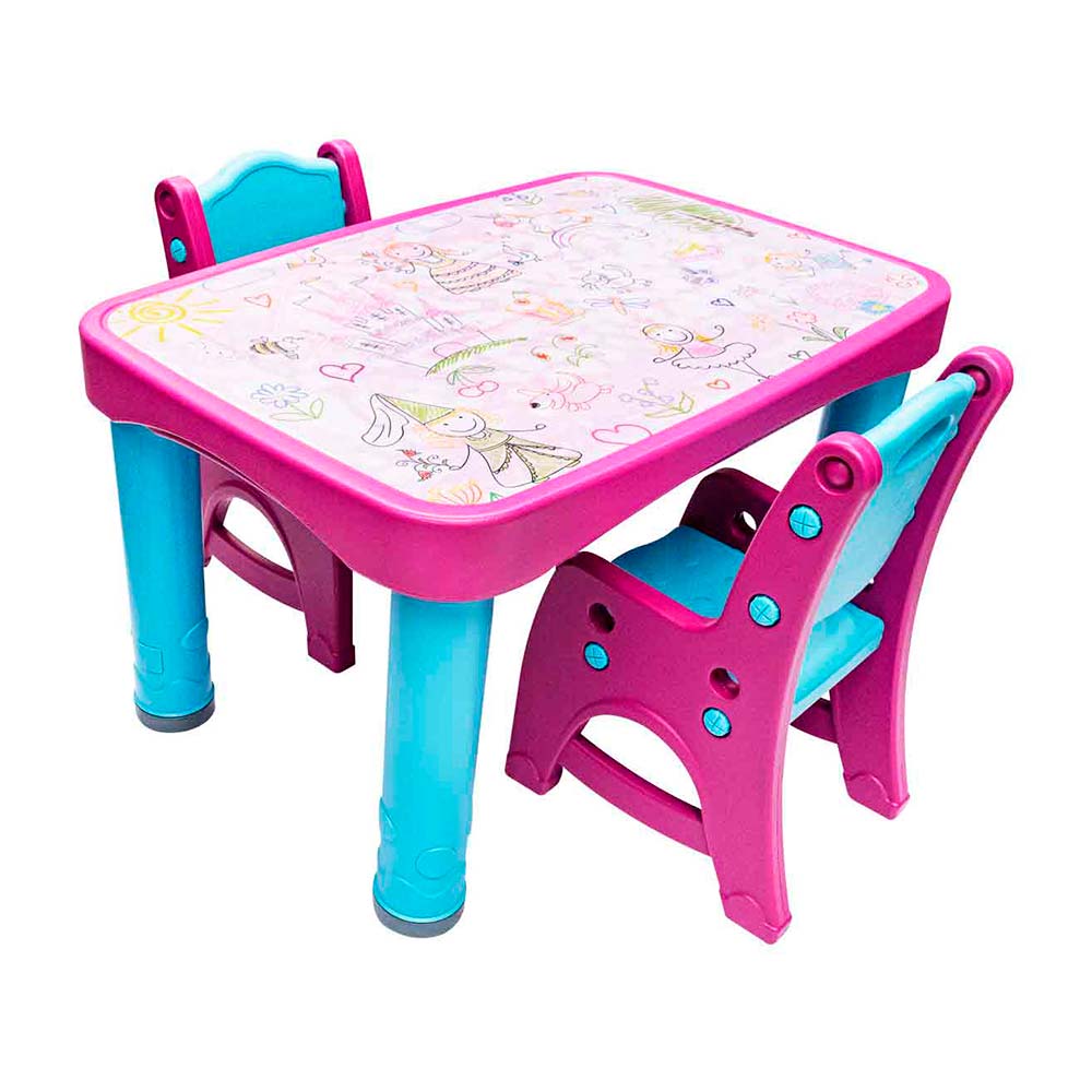 Set kids studio mesa + 2 sillas Princesa Fucsia