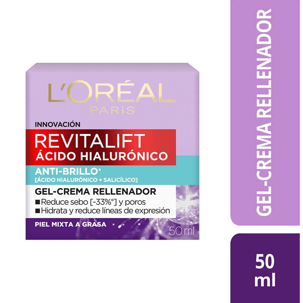 Gel Crema L'ORÉAL Revitalift Ácido Hialurónico y Ácido Salicilico Frasco 50ml