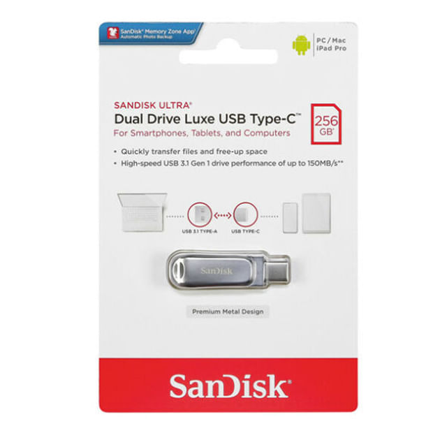 Memoria USB 3.1 SanDisk 256GB Ultra Dual Drive Luxe Tipo C