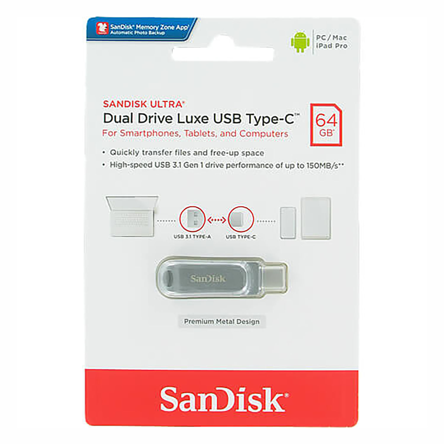 Memoria USB SanDisk Ultra Dual Drive Luxe 64GB USB 3.1 Tipo-C