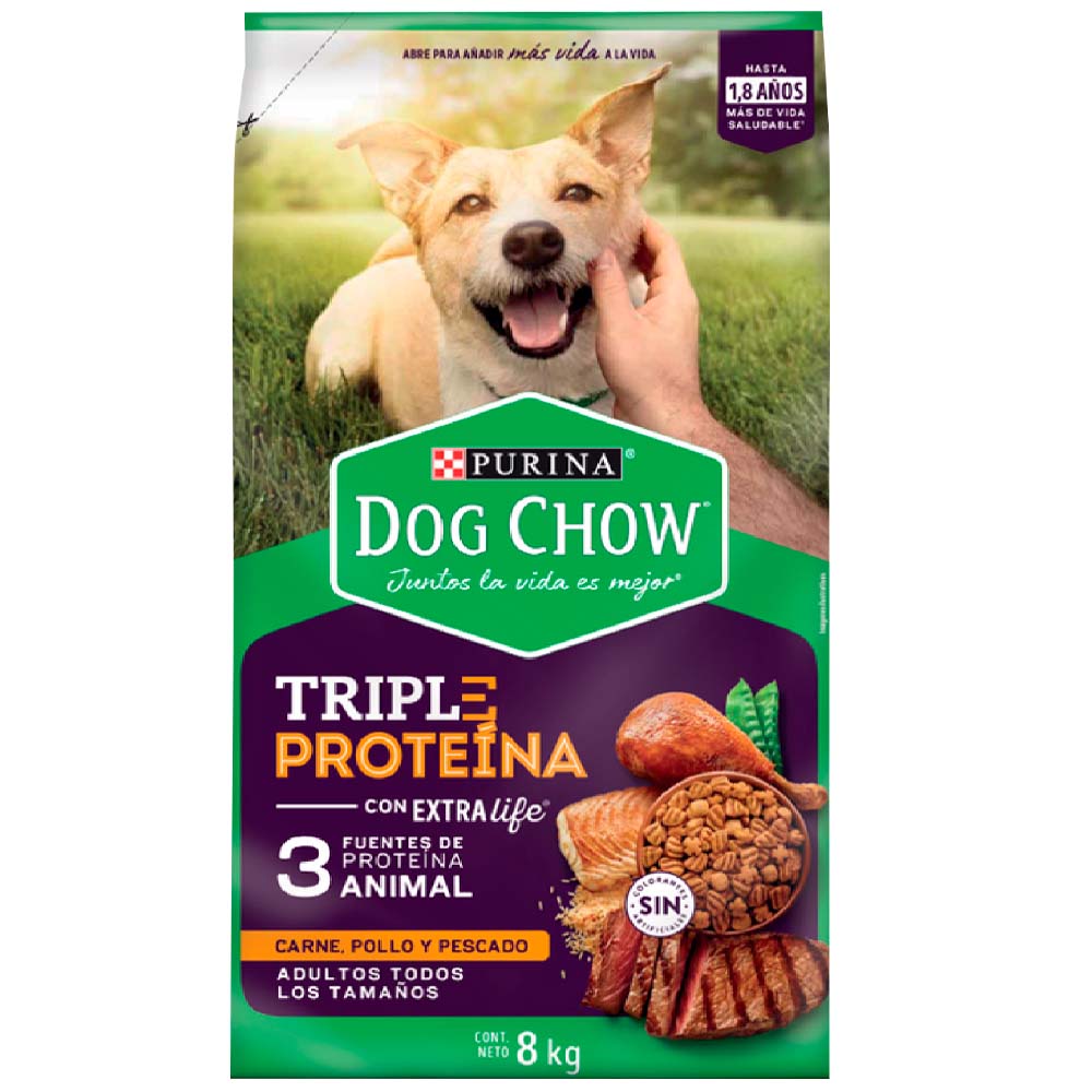Alimento para Perro DOG CHOW Triple Proteína Adultos Todos Los Tamaños 8kg