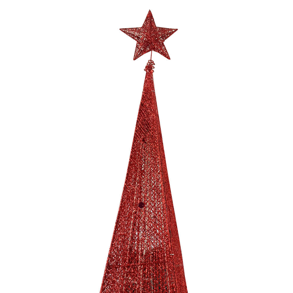Árbol Triangular Escarchado con Luz LED + Estrella - Rojo 1.80 mt.