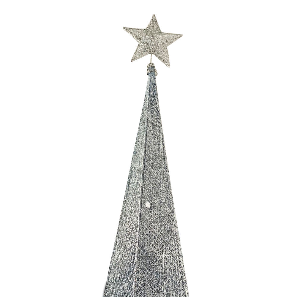 Árbol Triangular Escarchado con Luz LED + Estrella - Plateado 1.80 mt.
