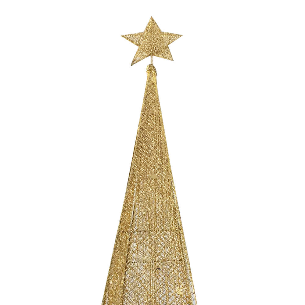 Árbol Triangular Escarchado con Luz LED + Estrella - Dorado 1.80m