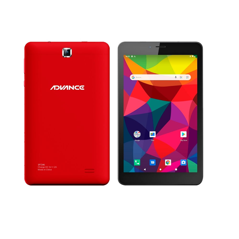 Tablet Advance Prime PR5860 8 Pulgadas Android 10 Go 3G Dual SIM Almacenamiento 16 Gb RAM 1 Gb Rojo