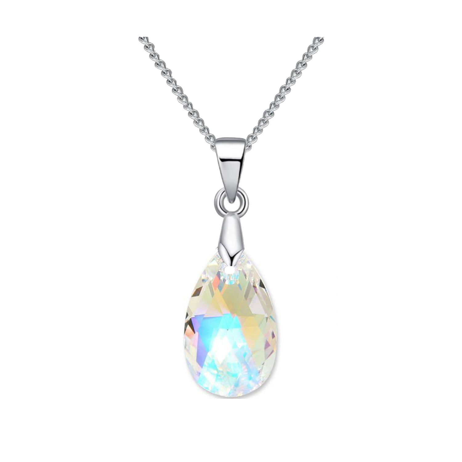 Collar de Plata Sifrah Shop Dije Cristal Swarovski Pear Crystal Aurora Boreal