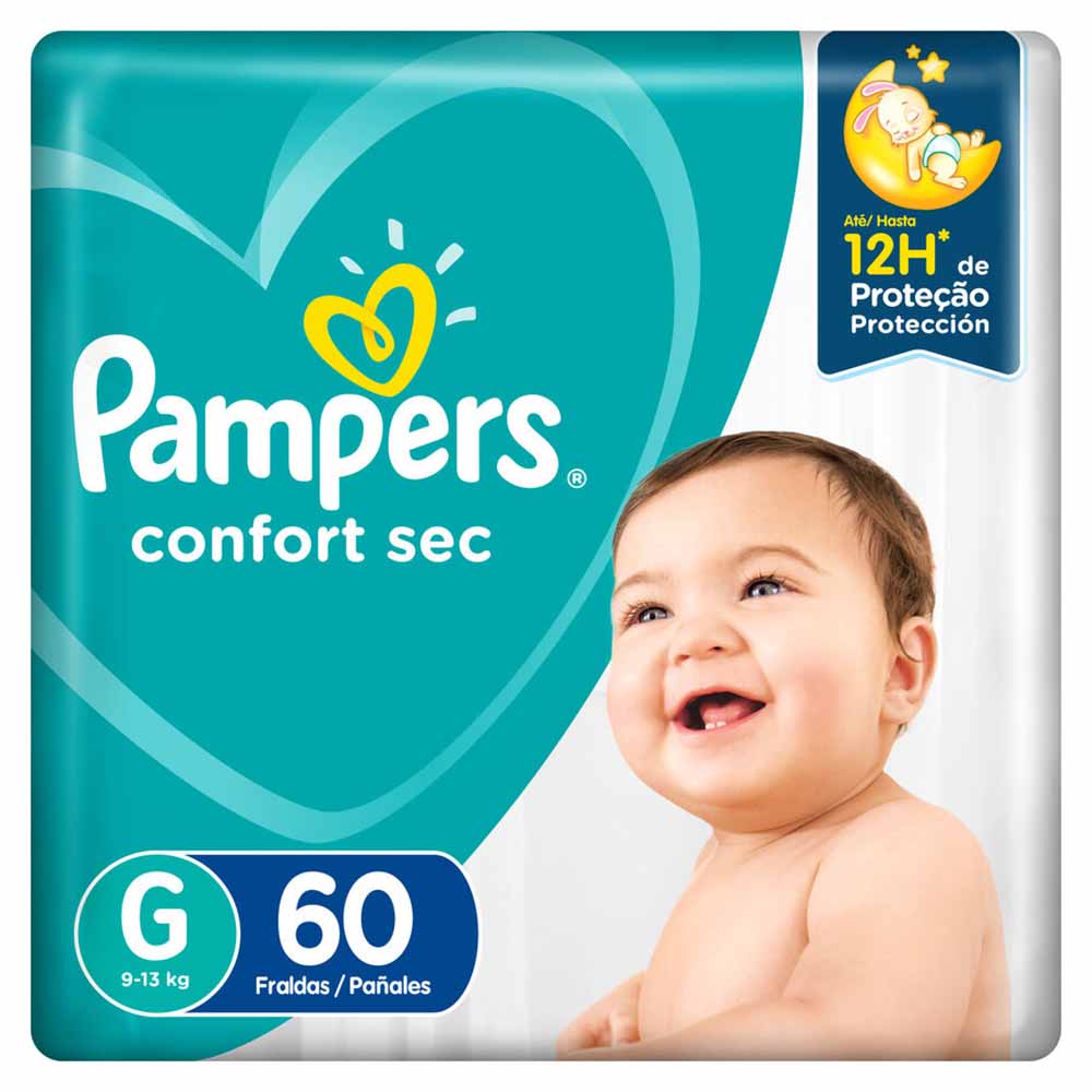 Pañales para Bebé PAMPERS Confort Sec Talla G Paquete 60un