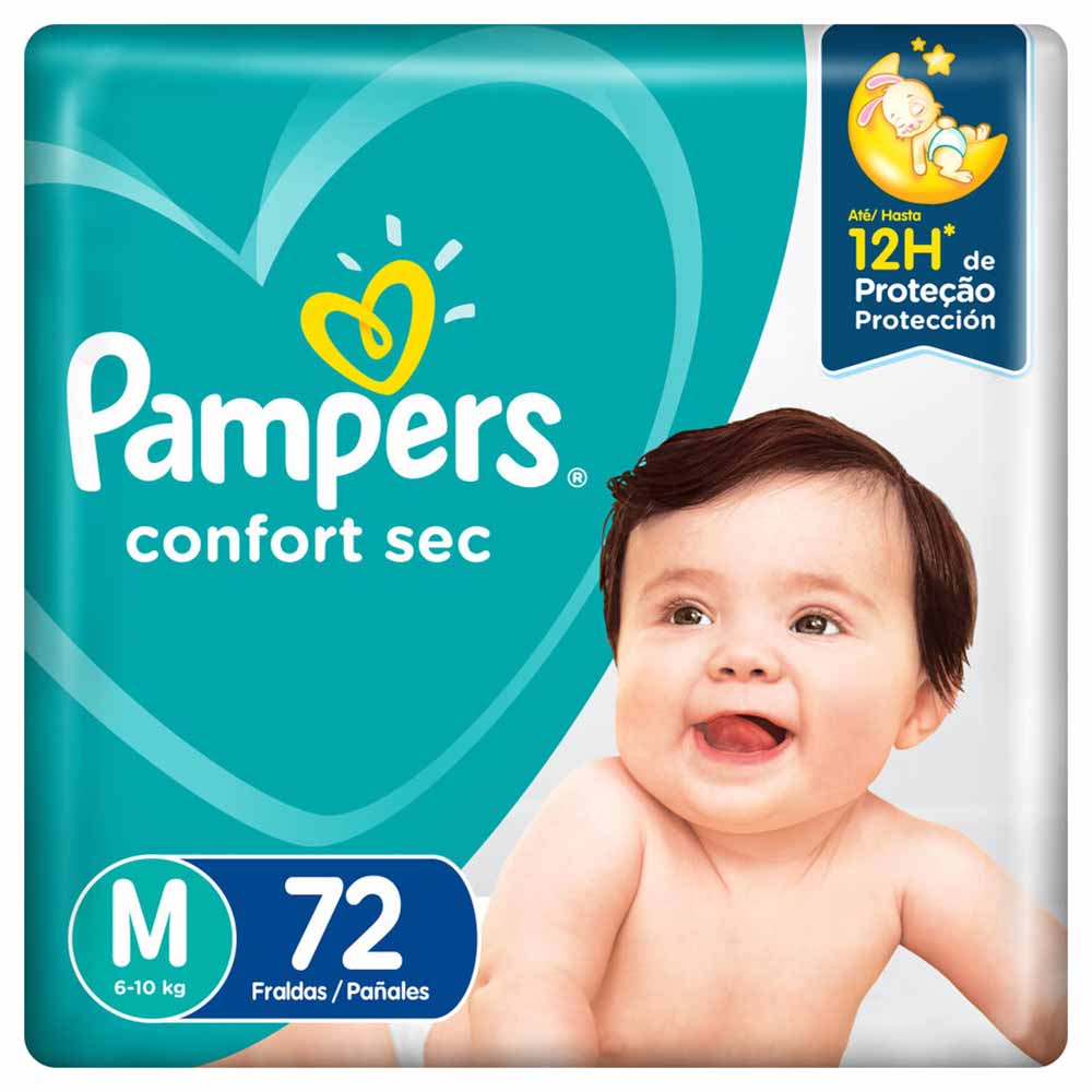 Pañales para Bebé PAMPERS Confort Sec Talla M Paquete 72un