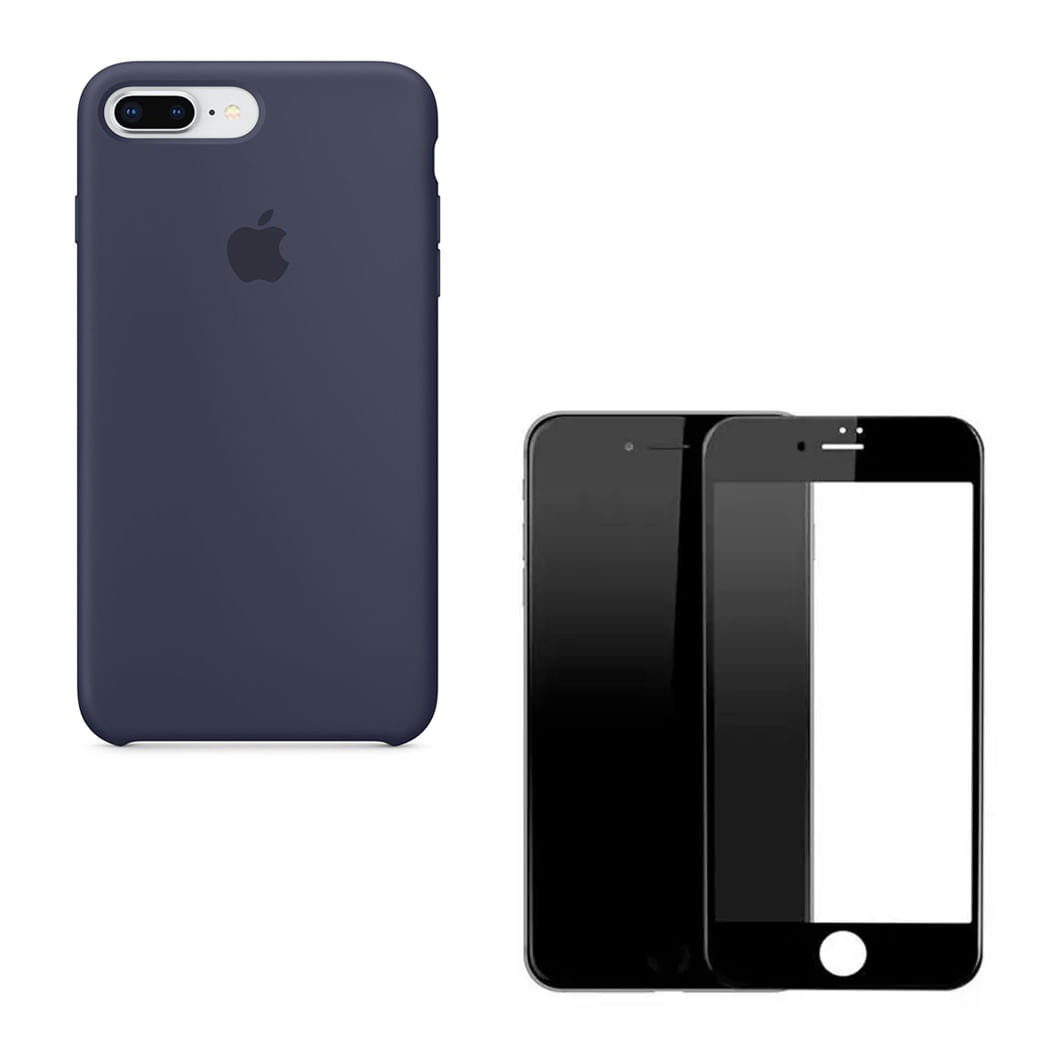 Silicone Case Azul Oscuro + Mica 11D iPhone 8 Plus