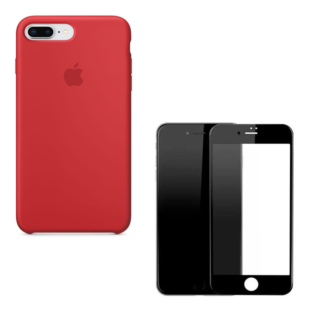 Silicone Case Rojo + Mica 11D iPhone 8 Plus
