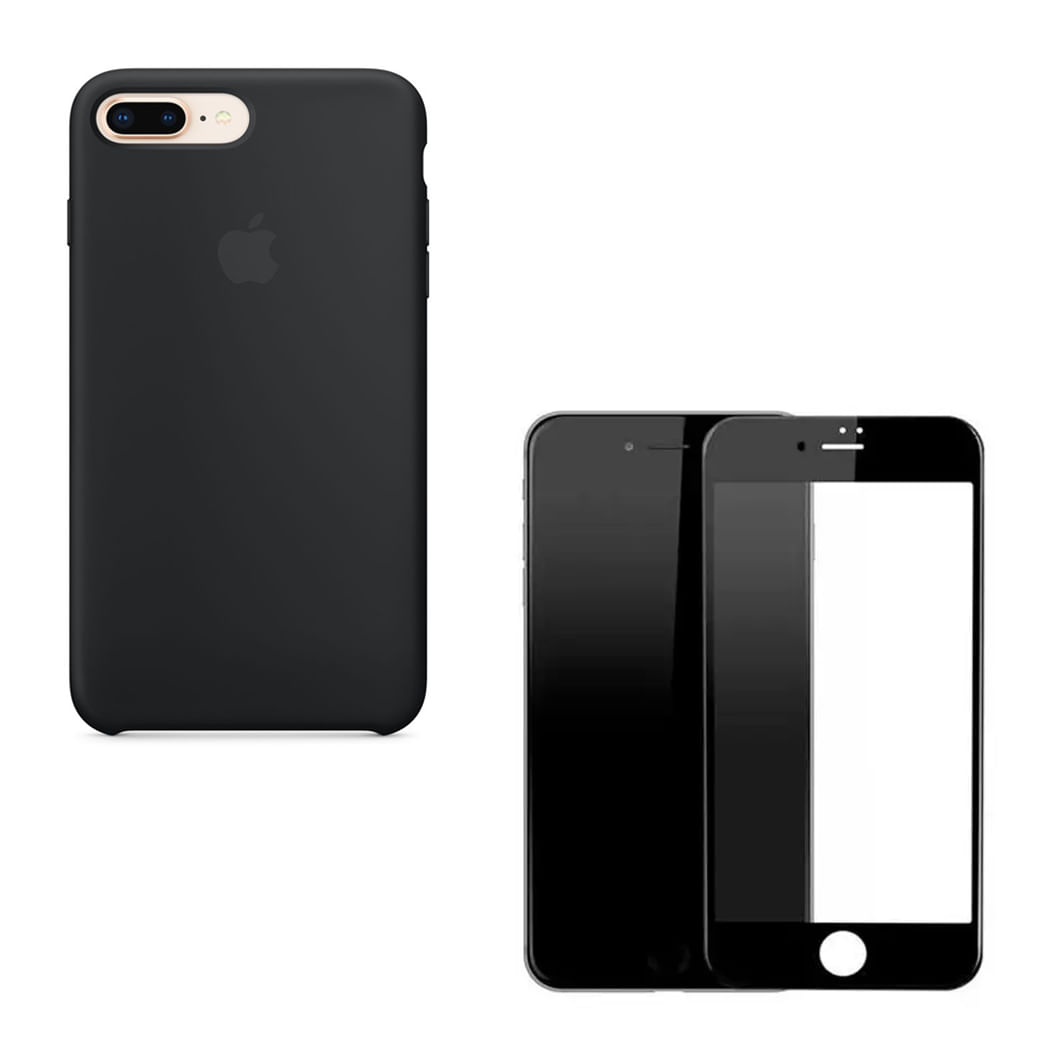 Silicone Case Negro + Mica 11D iPhone 8 Plus