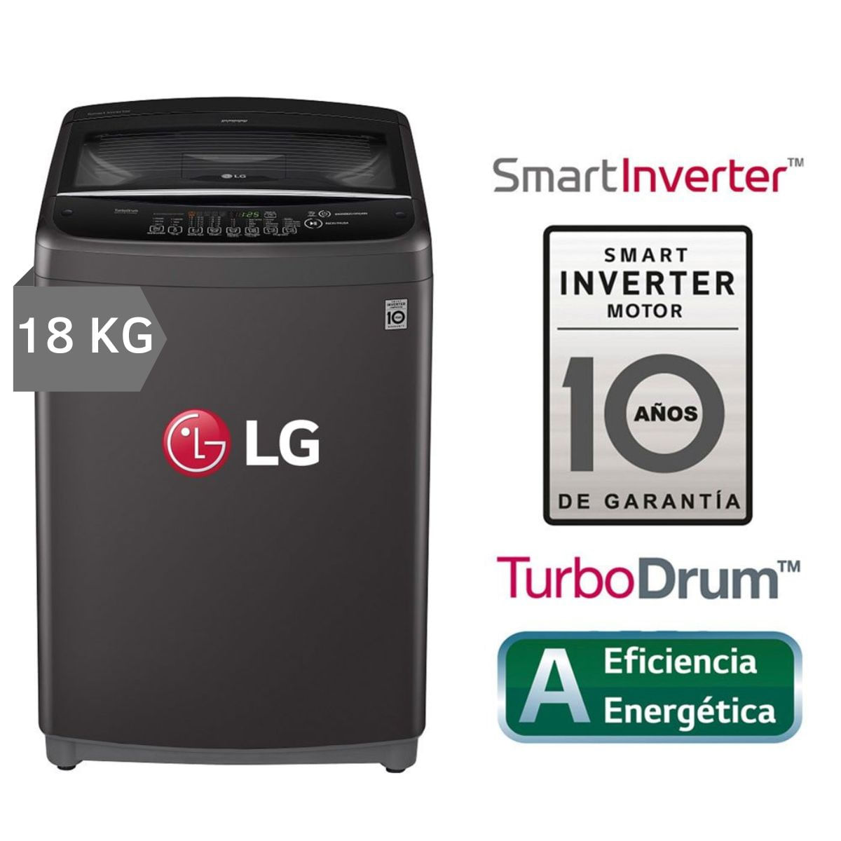 Lavadora LG 18 Kg Smart Inverter con TurboDrum WT18BSB Negro Claro