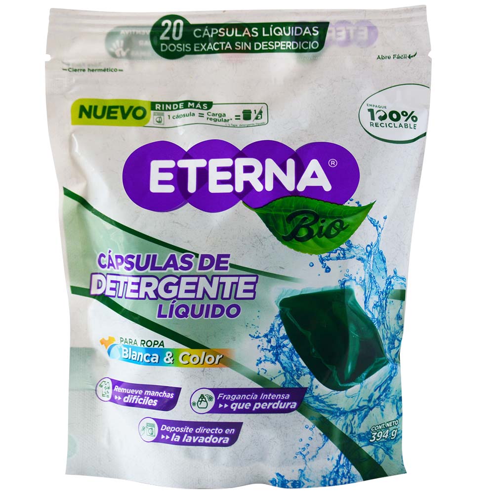 Cápsulas de Detergente Líquido ETERNA BIO Doypack 20un