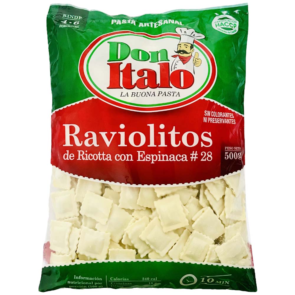Raviolitos DON ITALO de Ricotta con Espinaca Paquete 500g