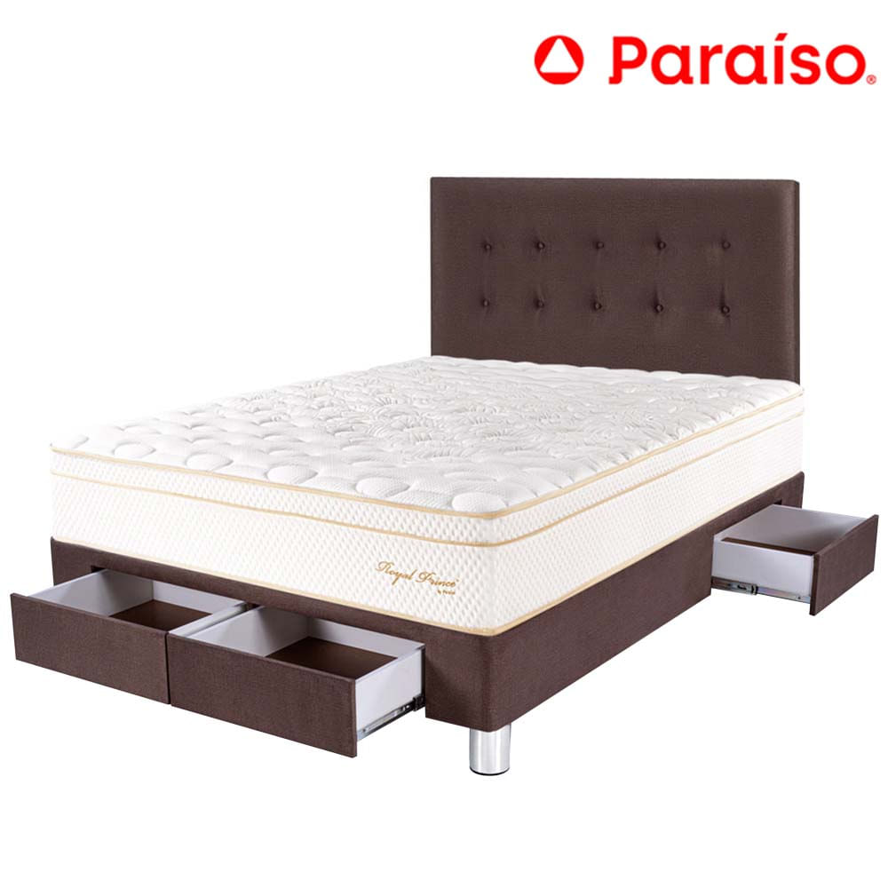 Dormitorio 4 Cajones PARAISO Royal Prince Chocolate 2 Plz + 2 Almohadas Viscoelásticas + Protector