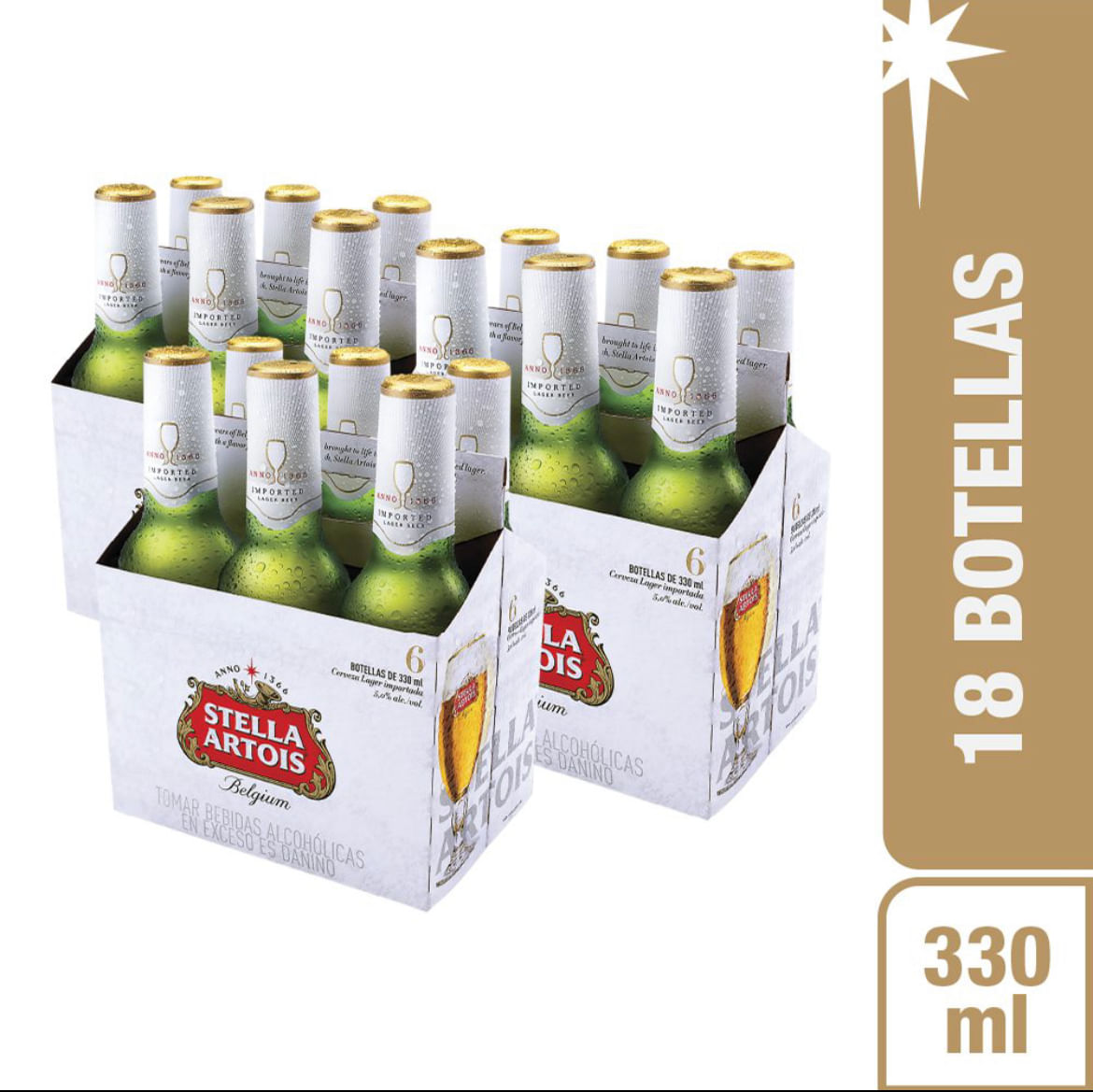 Pack Cerveza STELLA ARTOIS Premium 6 Pack Botella 330ml x 3un