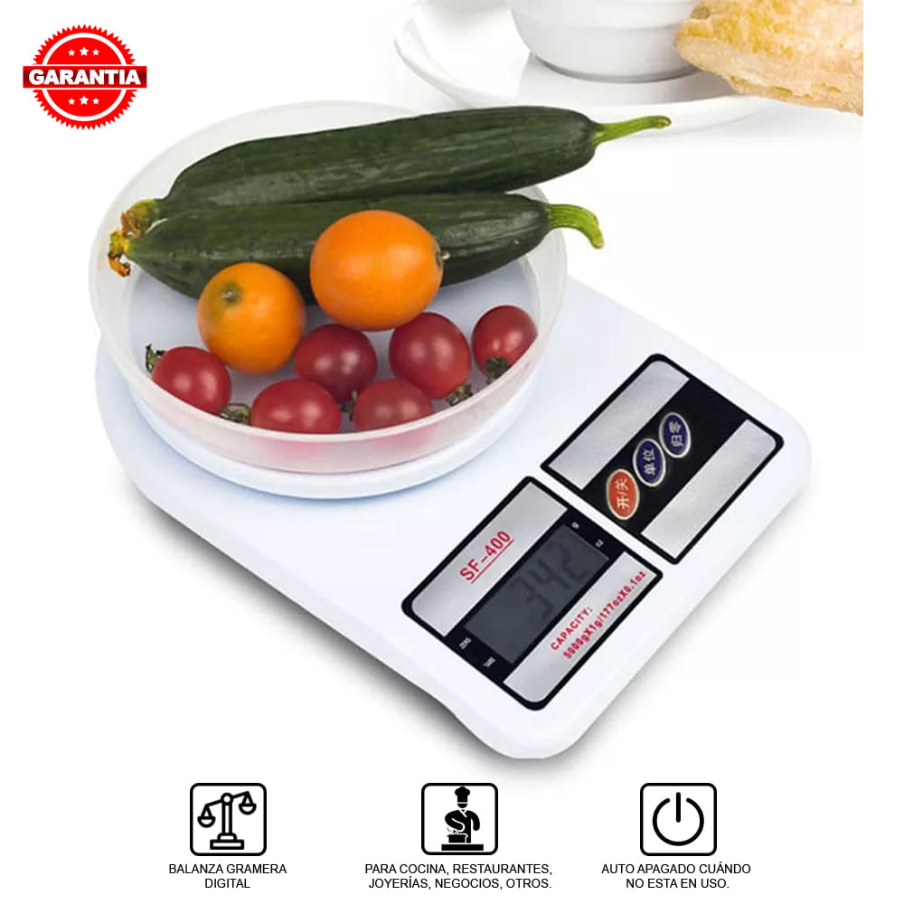 Balanza gramera báscula digital cocina capacidad hasta 10kg.