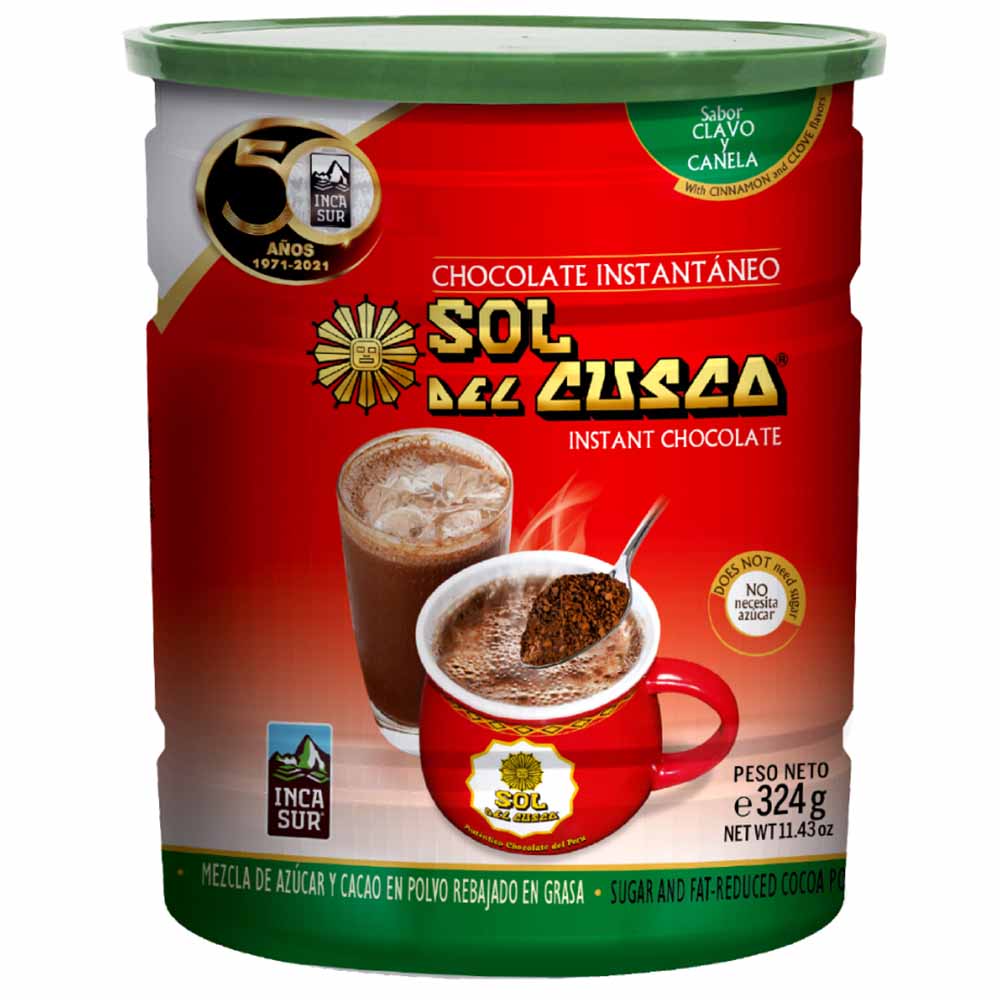 Chocolate Instantáneo SOL DEL CUSCO con Canela y Clavo Pote 324g