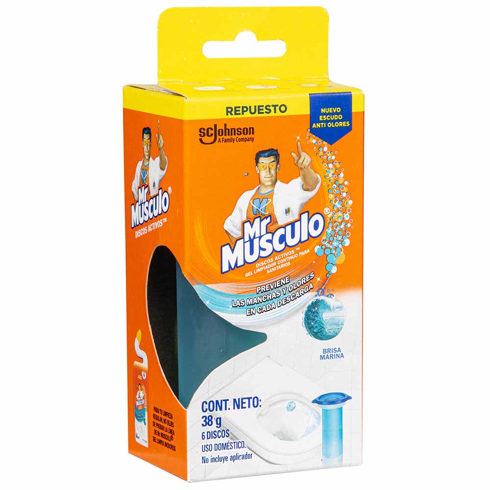 Desinfectante de Baño MR. MÚSCULO Discos Activos Brisa Marina + Repuesto Unidad 42g