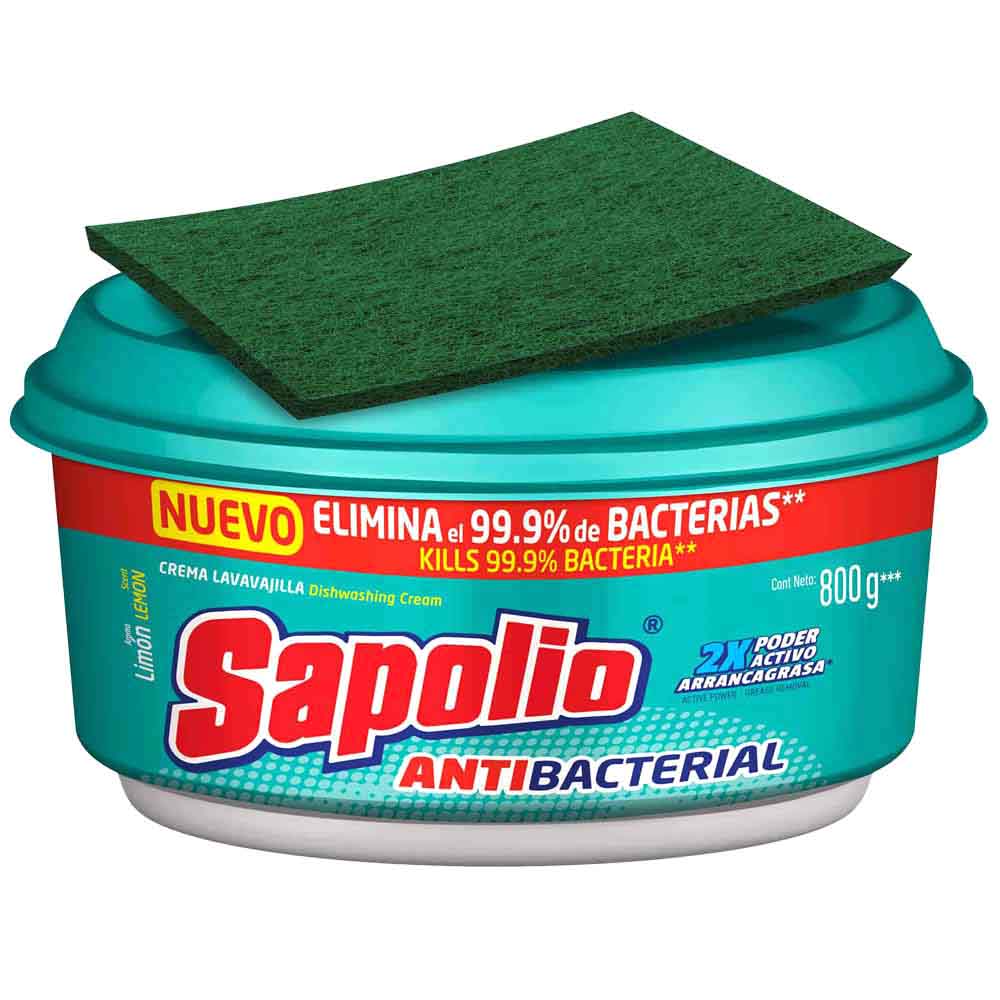 Lavavajillas SAPOLIO Antibacterial Limón Pote 800g