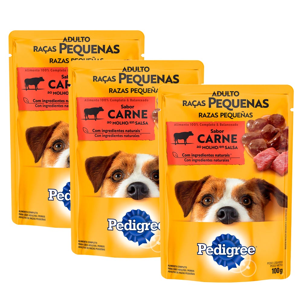 Pack Alimento para Perro Razas Pequeñas PEDIGREE Pouch de Carne 100g Bolsa 3un