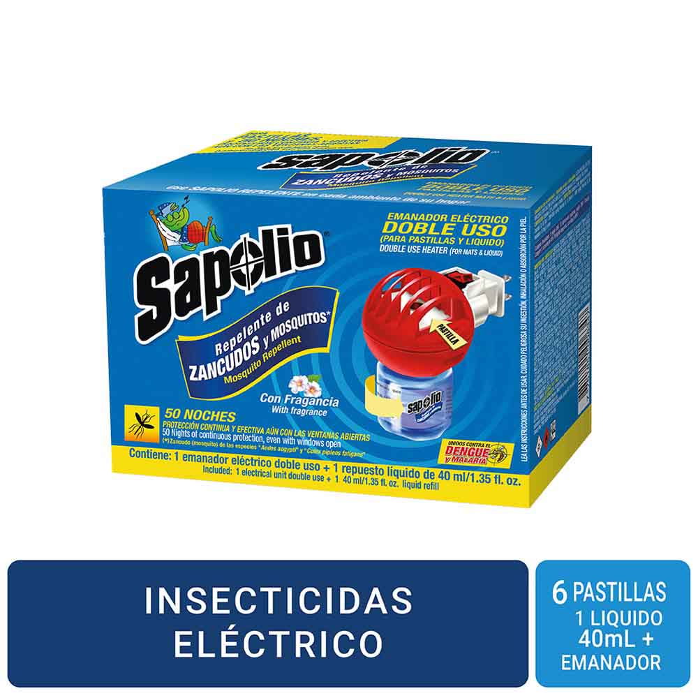 Insecticida SAPOLIO Aparato + Repuesto Líquido + 6 Pastillas 50 Noches