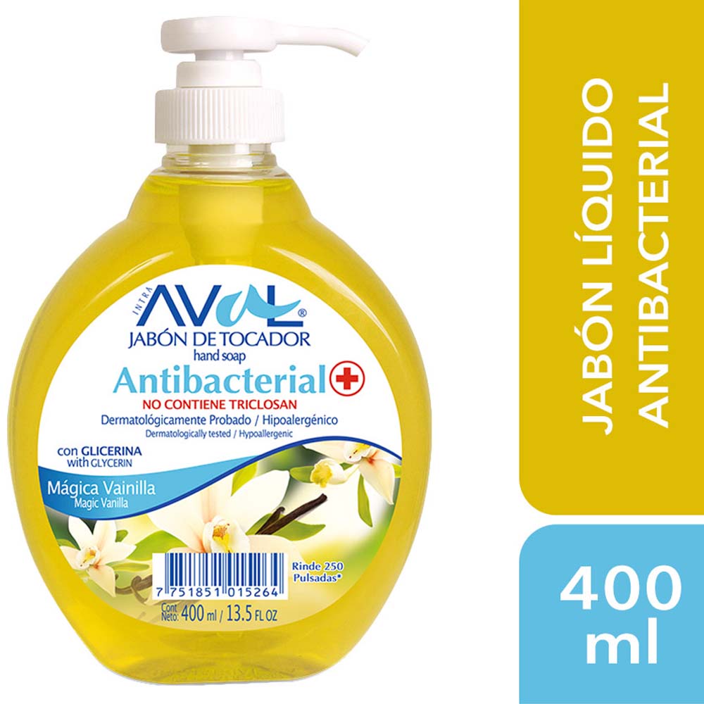 Jabón Líquido Antibacterial AVAL Mágica Vainilla Botella 400ml