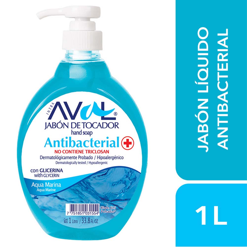 Jabón Líquido Antibacterial AVAL Aqua Marina Frasco 1L