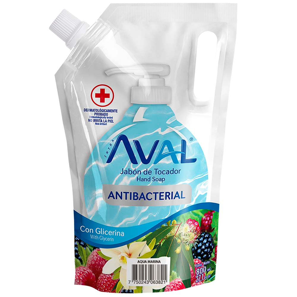Jabón Líquido Antibacterial AVAL  Aqua Marina Doypack 800 ml
