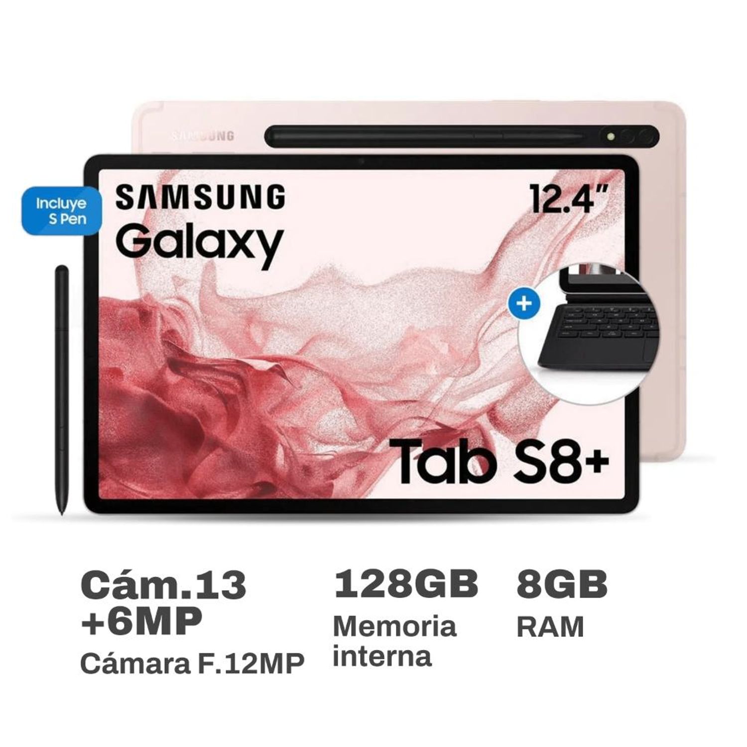 Tablet Samsung Galaxy Tab S8+ (Wi-Fi) SM-X800NIDVPEO con Teclado Oro Rosado