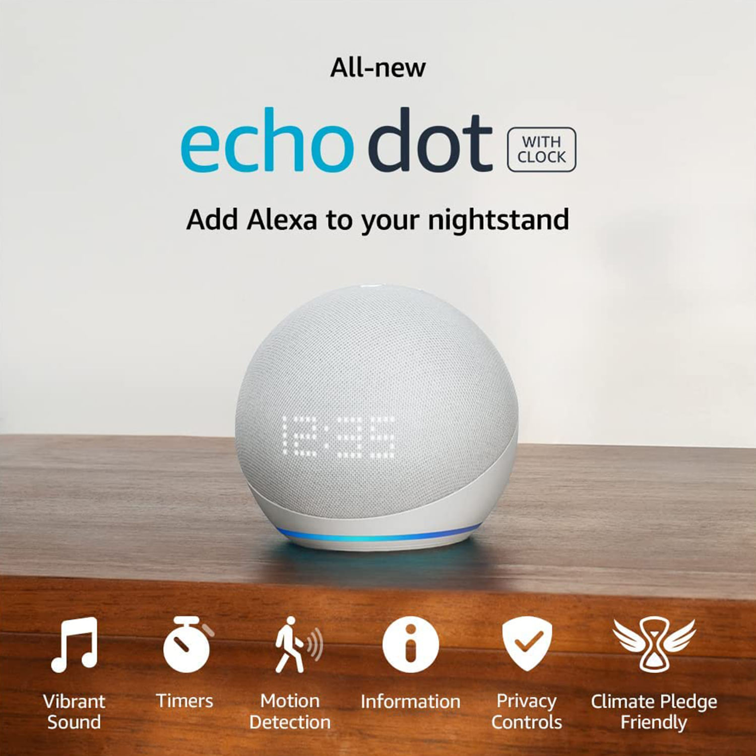 Parlante Echo Dot 5ta Generación Con Reloj Amazon Color Blanco