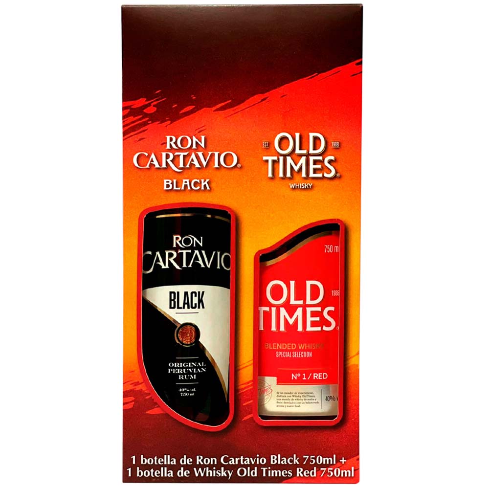 Pack Ron CARTAVIO Black Botella 750ml + Whisky OLD TIMES Red Botella 750ml