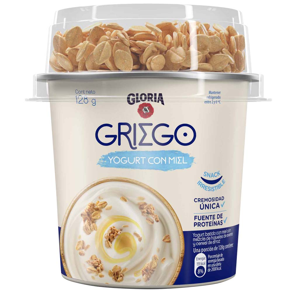 Yogurt Griego GLORIA con Cereal y Miel Vaso 128g