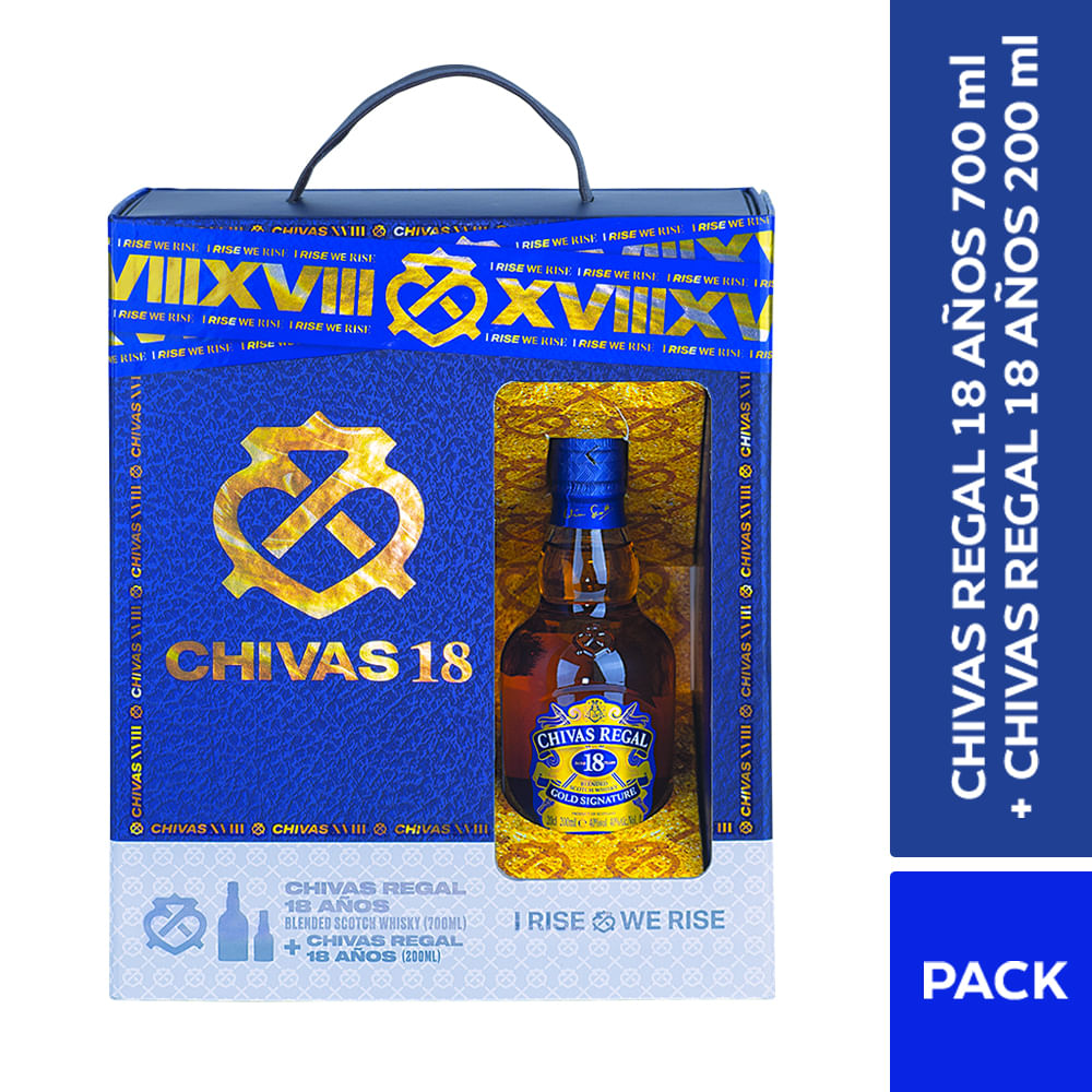 Pack Whisky CHIVAS REGAL 18 Años Botella 700ml + Whisky CHIVAS REGAL 18 Años Botella 200ml