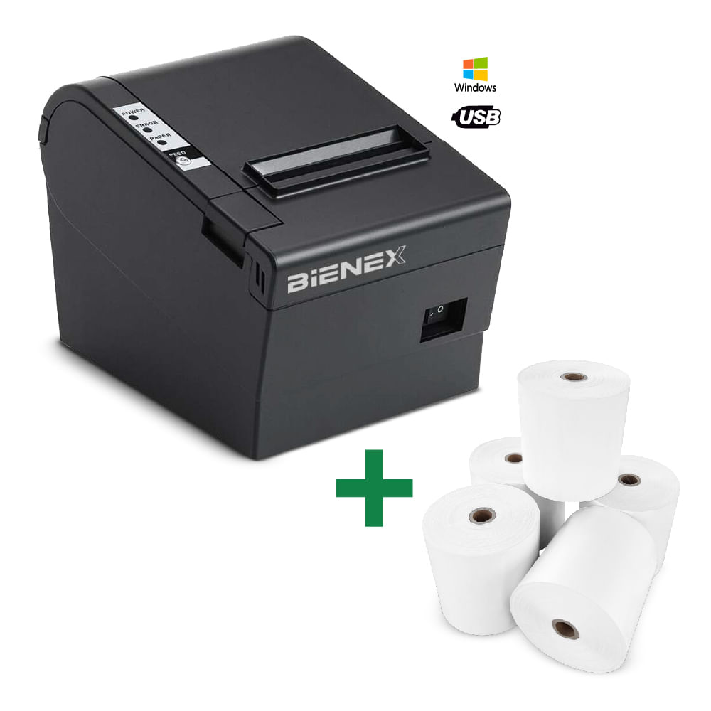 Impresora ticketera termica 80mm USB BIENEX+Papel Termico