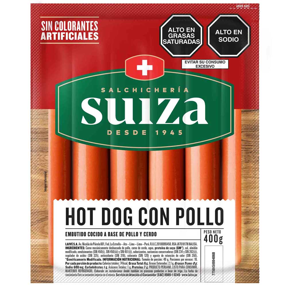 Hot Dog con Pollo SALCHICHERÍA SUIZA Paquete 400g