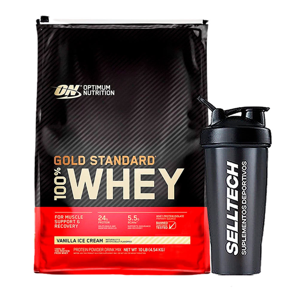 Proteína ON Gold Standard 100% Whey 10lb Vainilla + Shaker