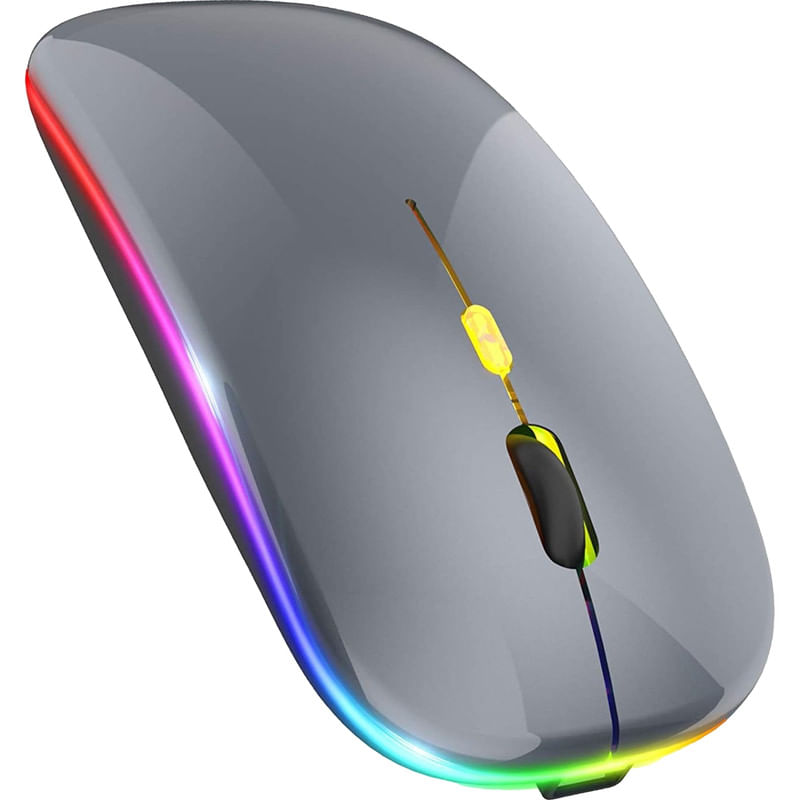 Mouse Inalámbrico Recargable Bluetooth Dual con Iluminación LED RGB - Gris