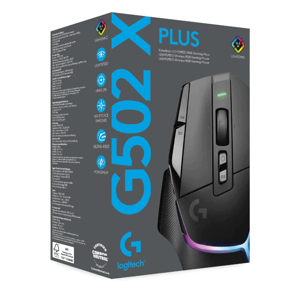 Mouse Gamer G502 X PLUS 2022 25K DPI Lightforce RGB Negro