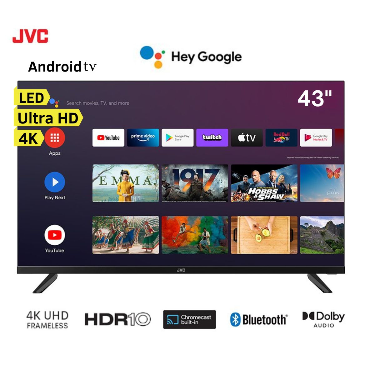 Televisor JVC LED 43" Smart TV Ultra HD 4K Chromecast AndroidTv LT-43KB628