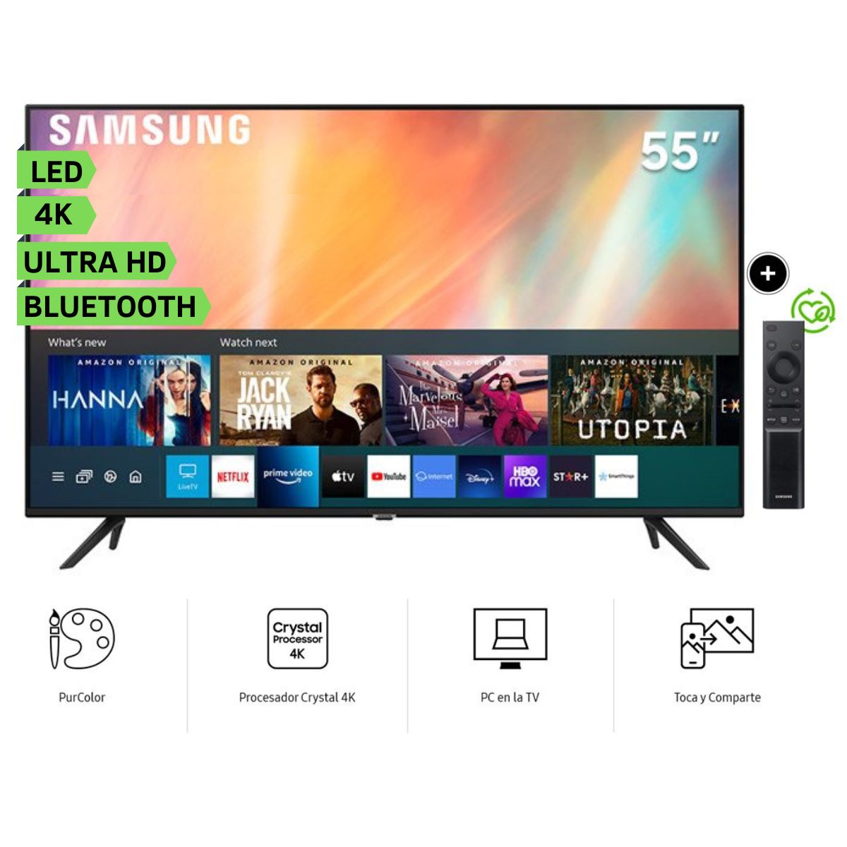 Televisor Samsung LED Smart TV Crystal Ultra HD 4K 55" UN55AU7090GXPE