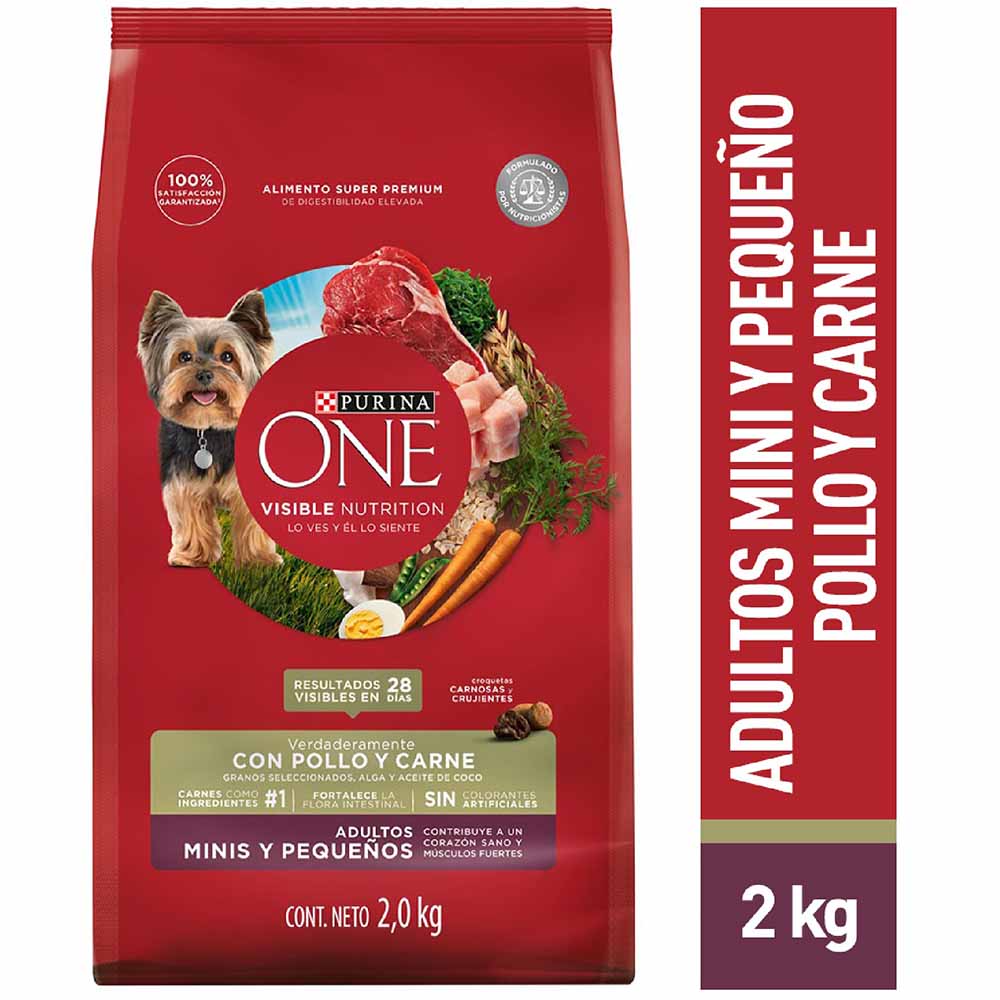 Alimento para Perro PURINA One Adultos Minis y Pequeños Sabor Carne en Bolsa de 2kg