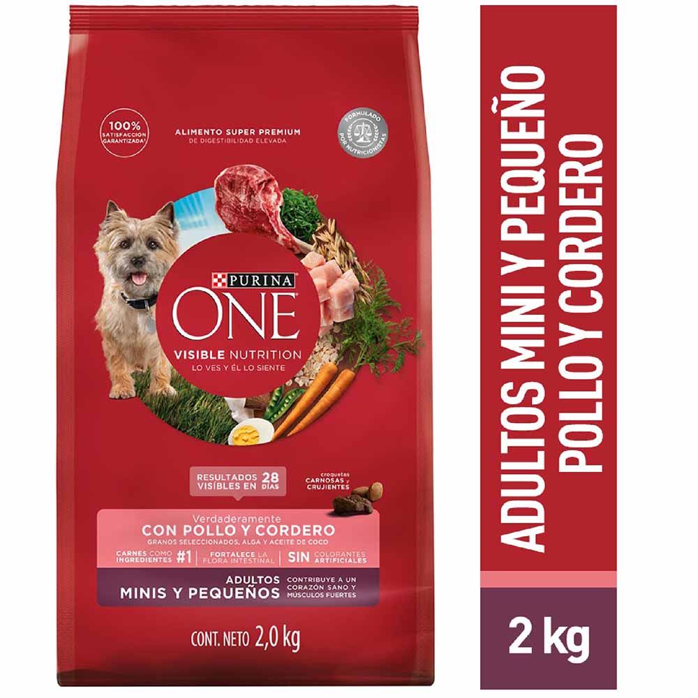 Alimento para Perro PURINA One Adultos Minis y Pequeños Sabor Pollo y Cordero en Bolsa de 2kg