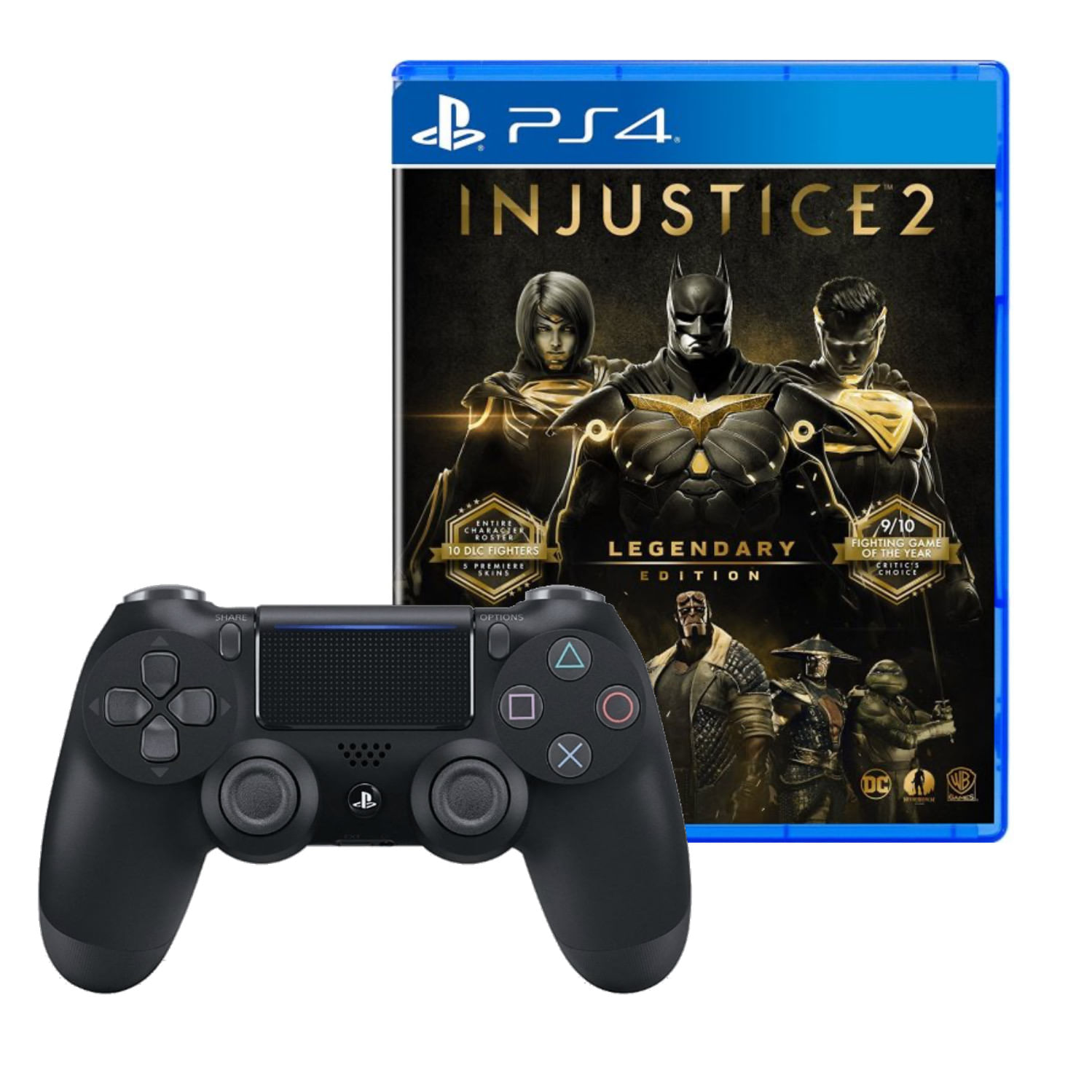 Mando para Playstation 4 Dualshock Negro + Juego Injustice 2 Legendary Edition