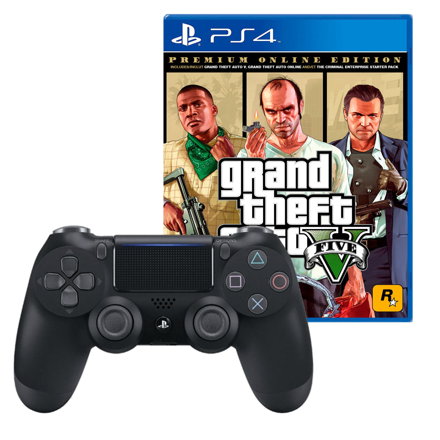 Mando para Playstation 4 Dualshock Negro + Grand Theft Auto V